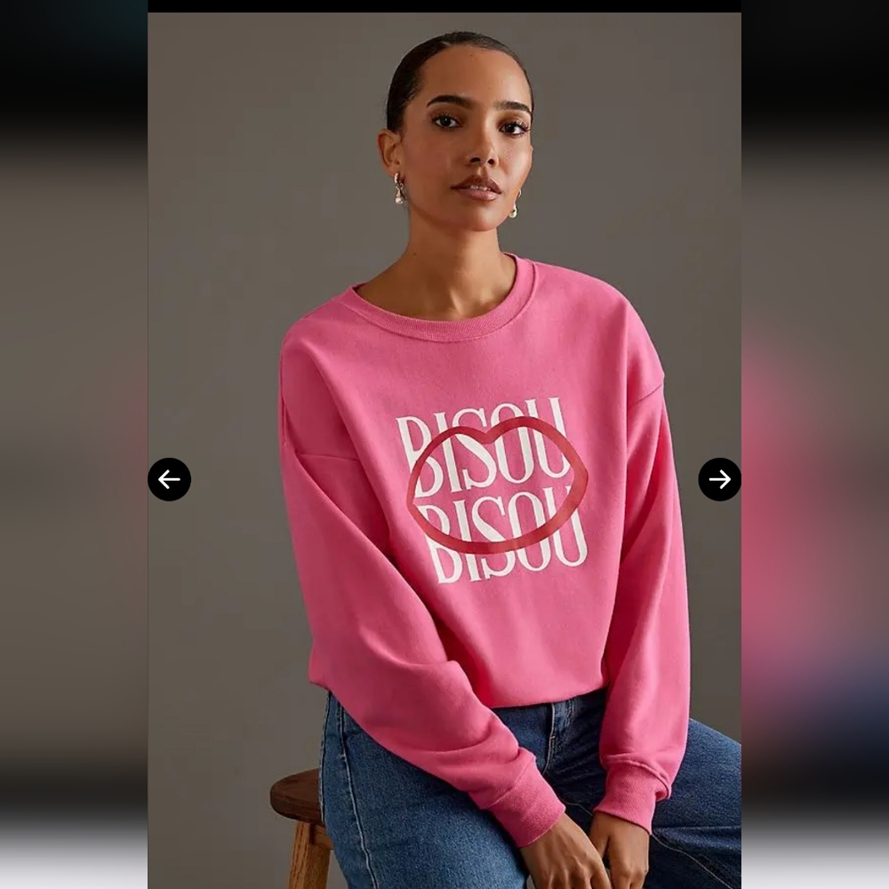 Maeve Jordon Nickson Pink Bisou Bisou Sweatshirt NWOT XL